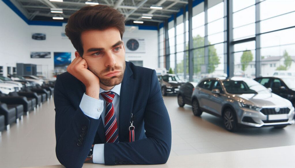 Alarm Bells are Ringing Following the Latest SMMT New Car Registration Data 5 A car salesman in a showroom filled with cars without any customers