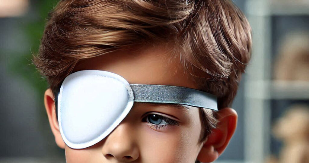 How Straightforward is it to Get a Squint (Strabismus) Corrected? 14 A young boy wearing a white eye patch