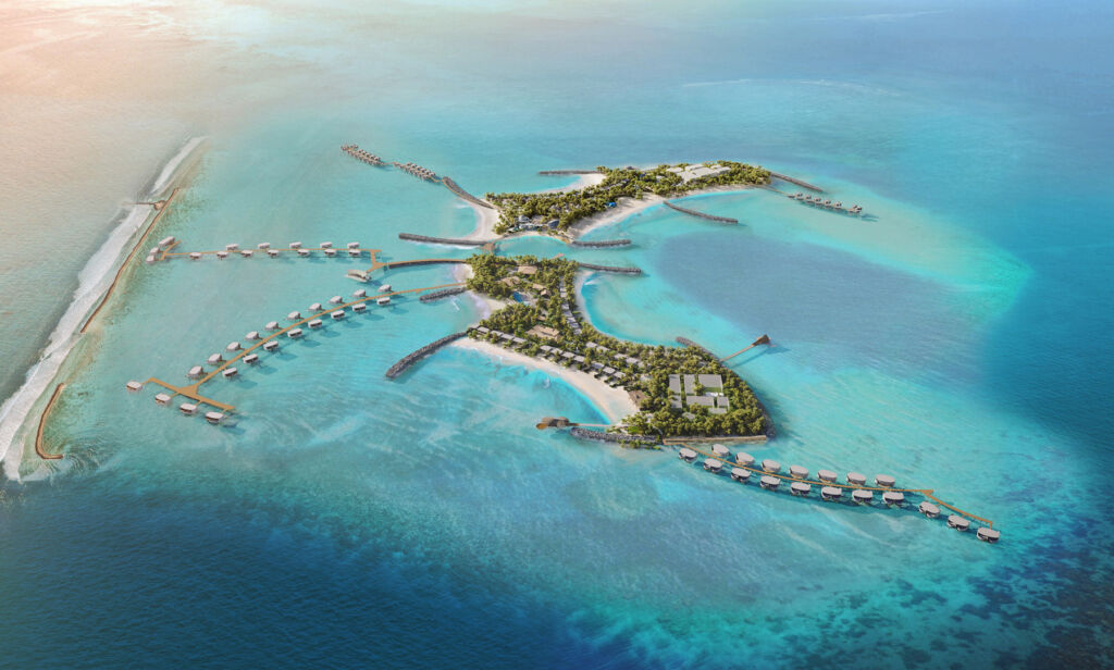 A New Chapter in Maldivian Elegance at the Centara Grand Lagoon Maldives 11 An aerial rendering of the position of the properties on the island