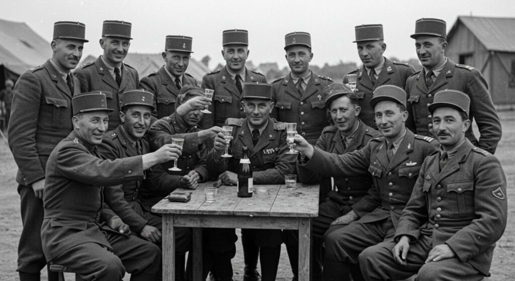 French Army Officers making a toast in World War II