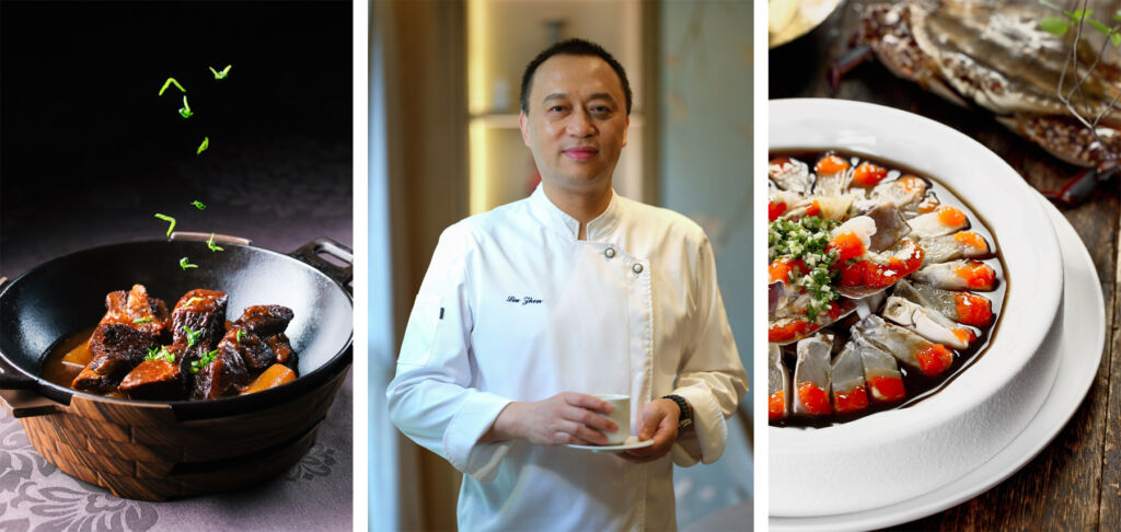 Michelin-starred Yong Fu Hong Kong Unveils its Lunar New Year 2025 Offerings 9 A photograph of the chef between photographs of his dishes
