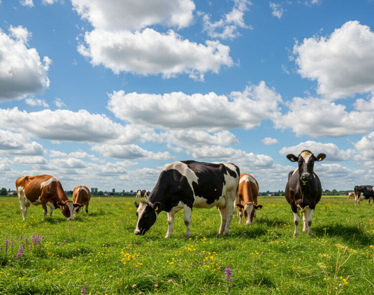 Happy cows in a field