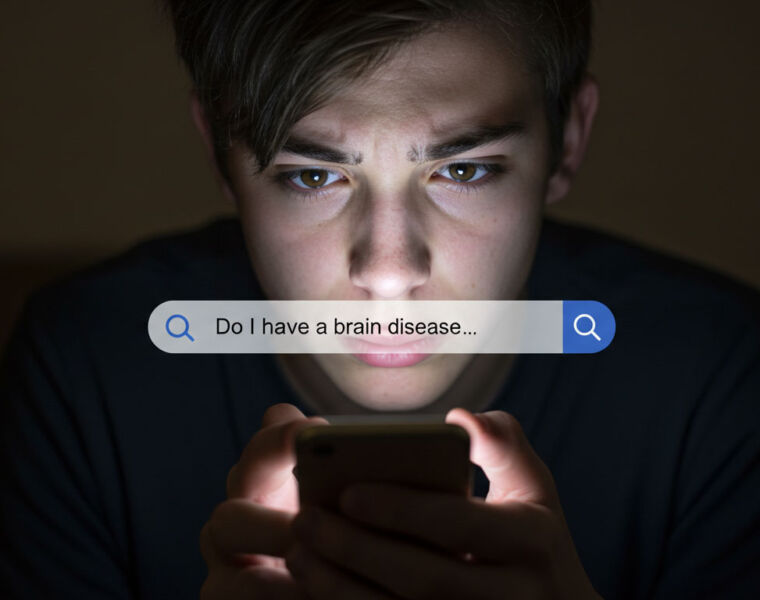 A young person asking the internet for health advice