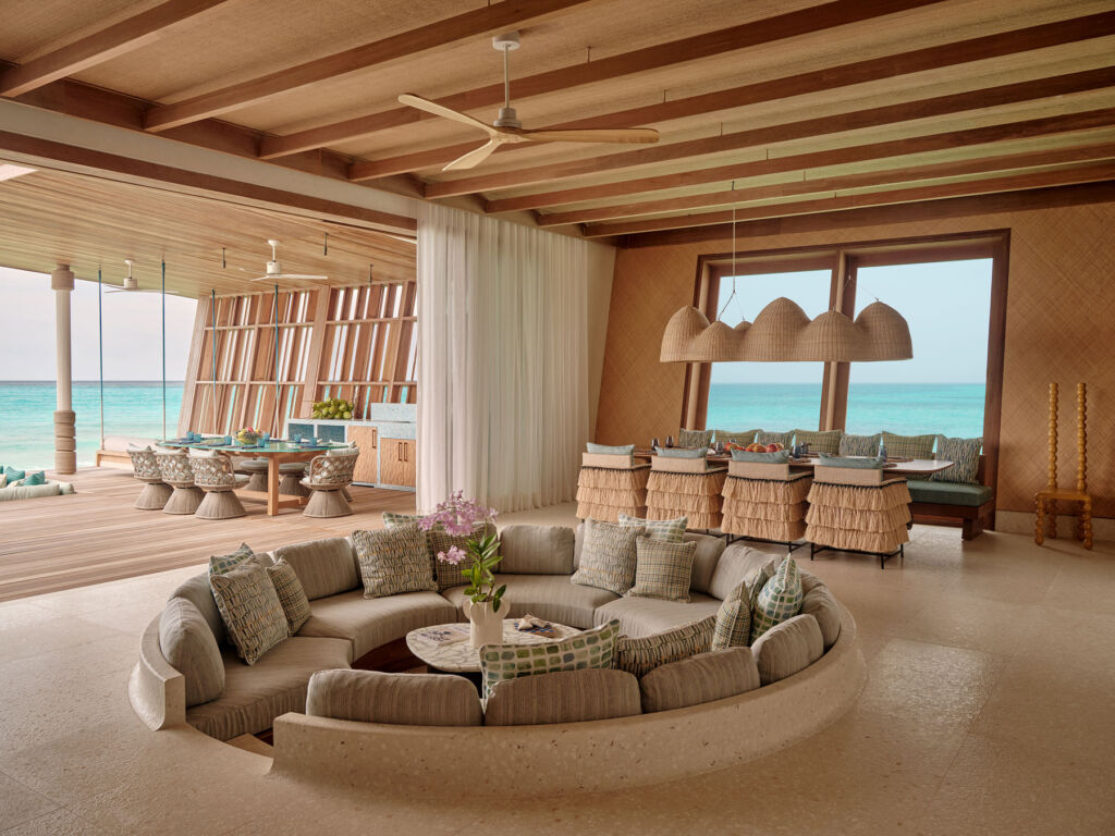 A mock up of the living/dining room in one of the villas