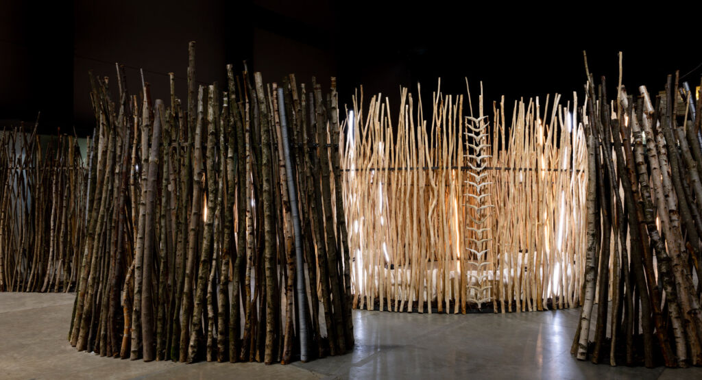 A photographs showing animal pens woven from locally sourced natural materials