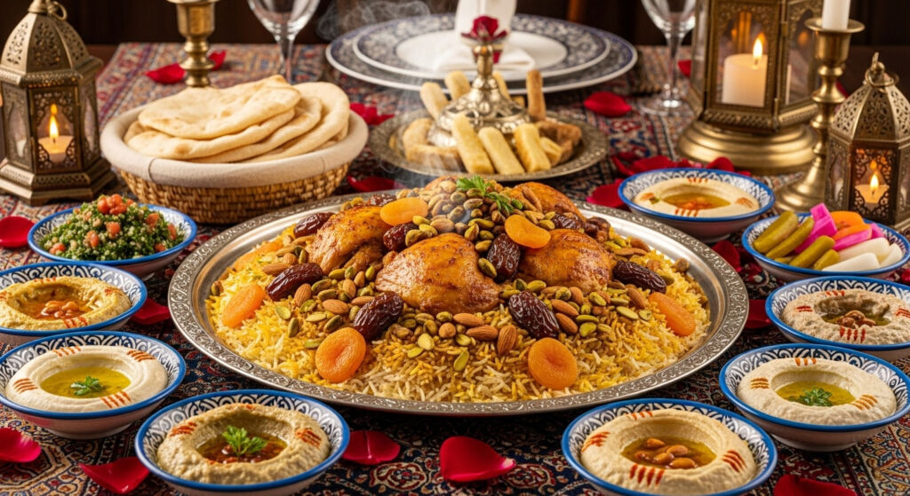 A Saudi feast with multiple dishes