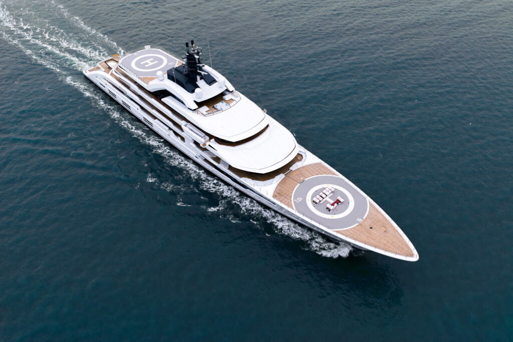 An aerial view of the yacht