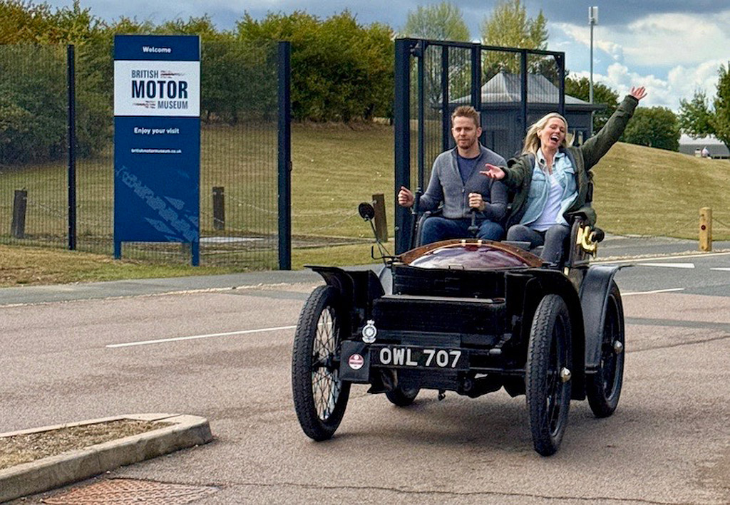 A happy passenger celebrating finishing the run