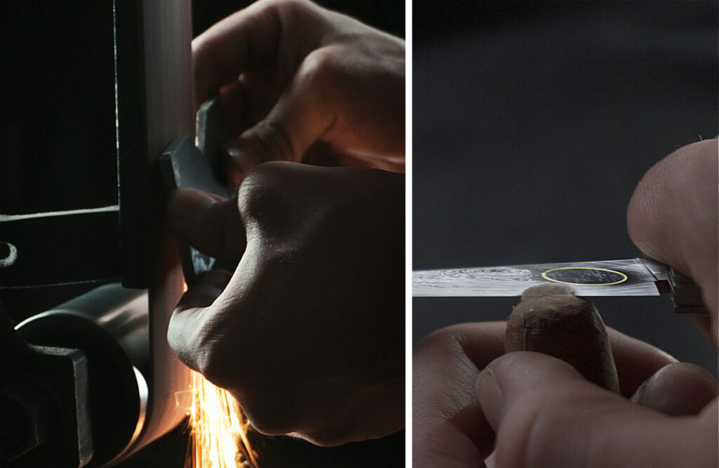 Two photographs showing the blade making process