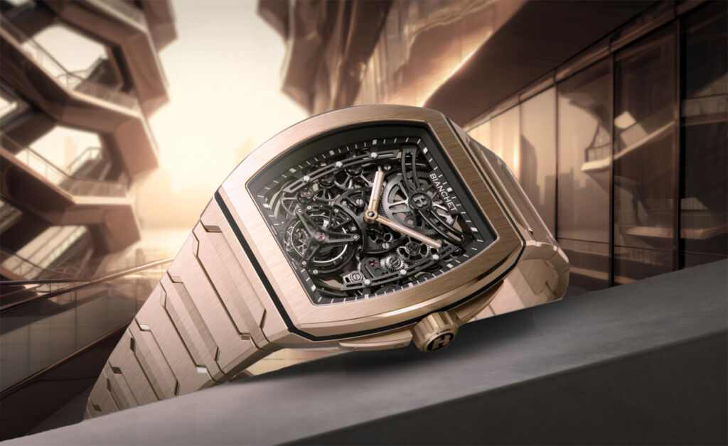 A stylised rendering of the watch laid on its side