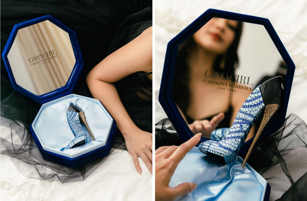 Edição de colecionador The Good Girl Superluxe: Ode à feminilidade ousada de Carolina Herrera 7 Duas fotografias do frasco de perfume dentro de sua caixa hexagonal