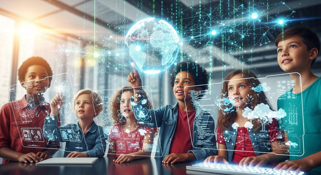 Children working with AI for a smarter future