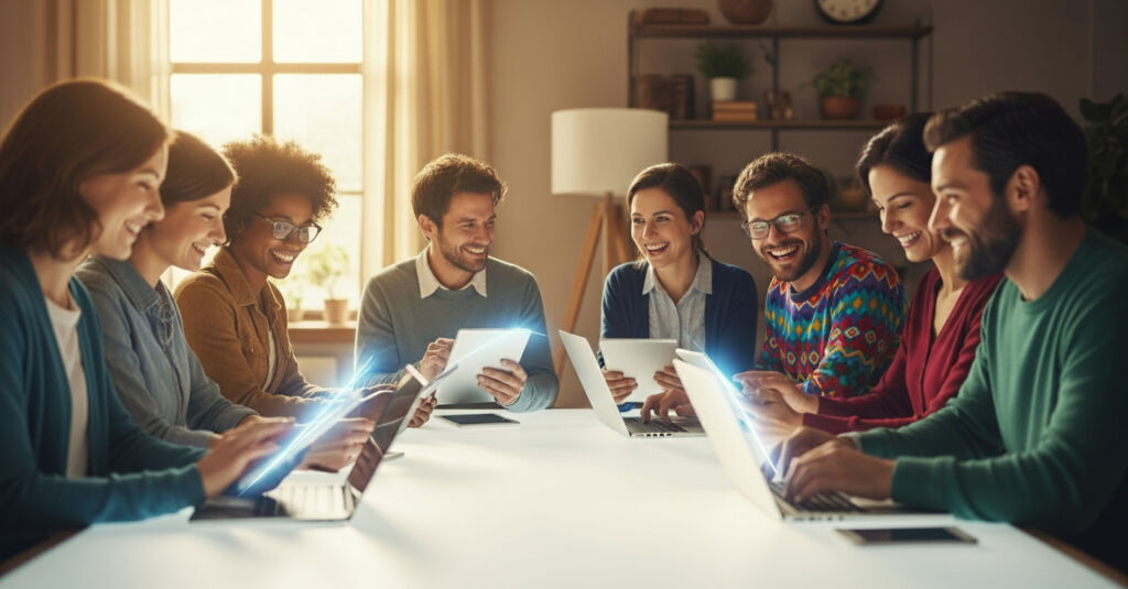 A group of people sitting around a table using AI as a tool