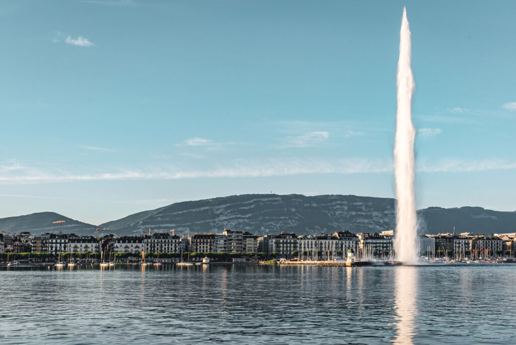 A huge plume of water rising from the lake