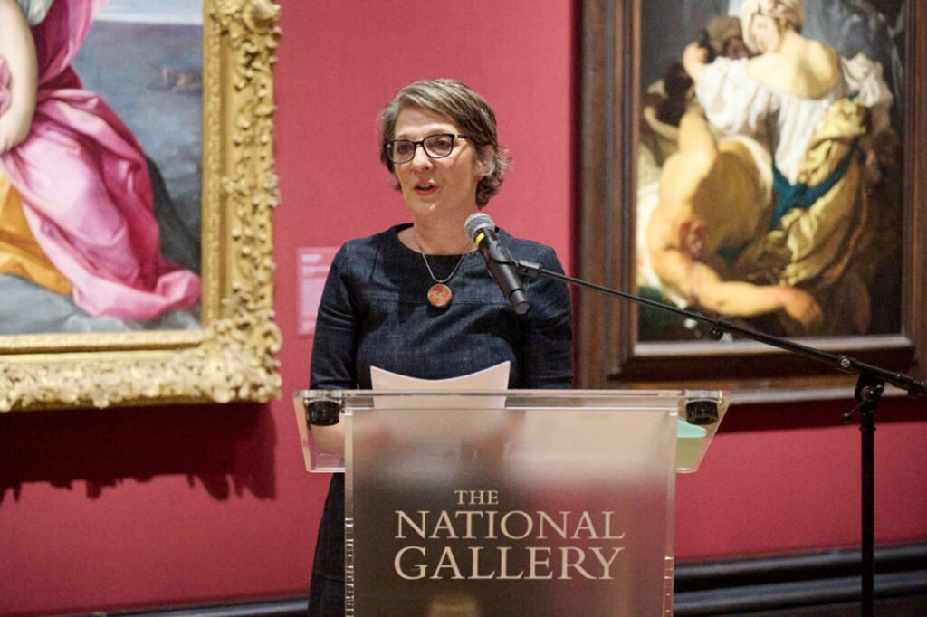 A National Gallery spokesperson addressing guests and visitors at the event