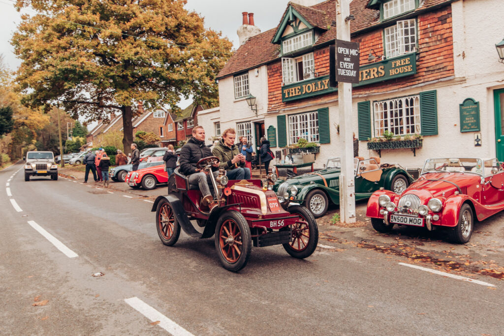 A beautiful classic passing a traditional English pub