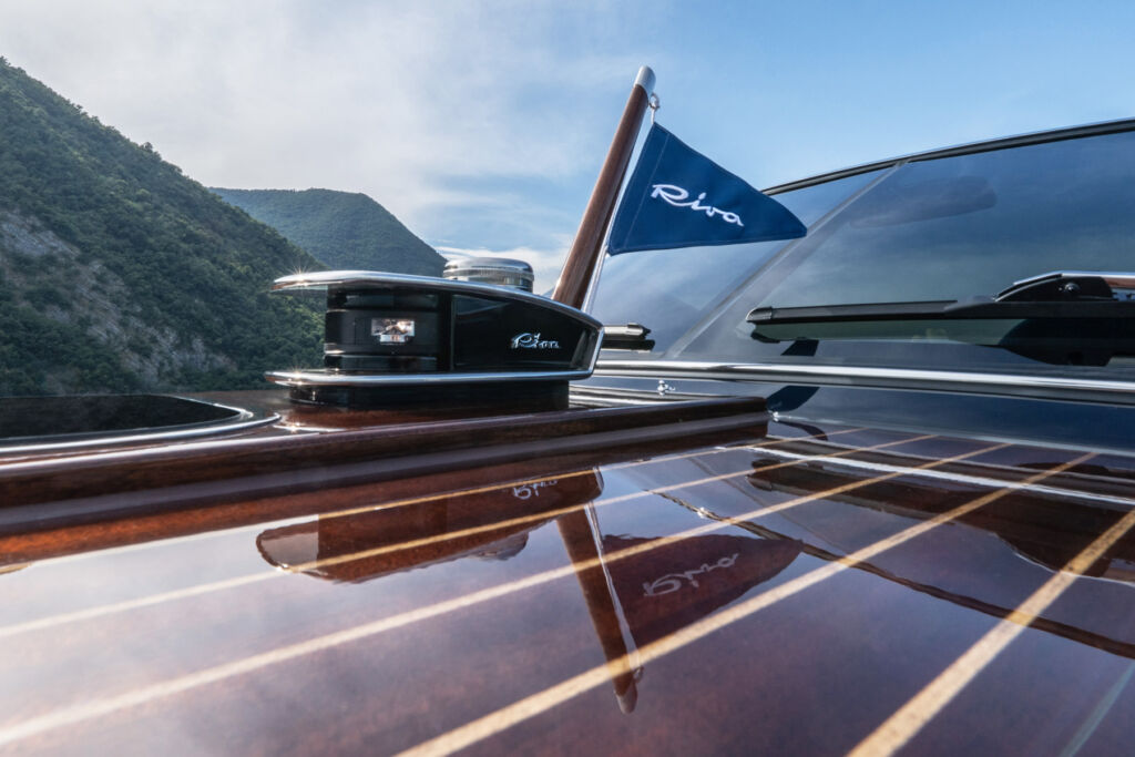 A close up of the mahogany fascia