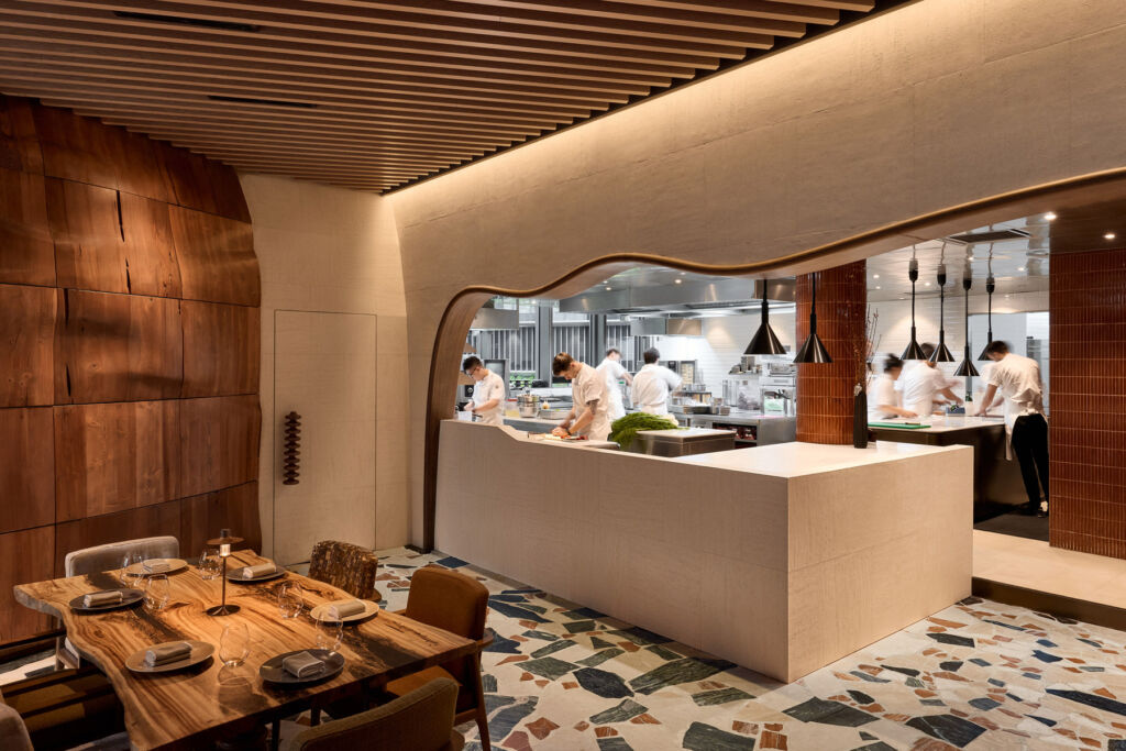 The open kitchen in the restaurant