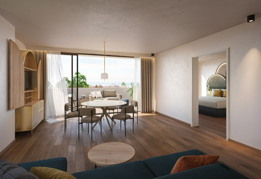 The living area inside one of the suites