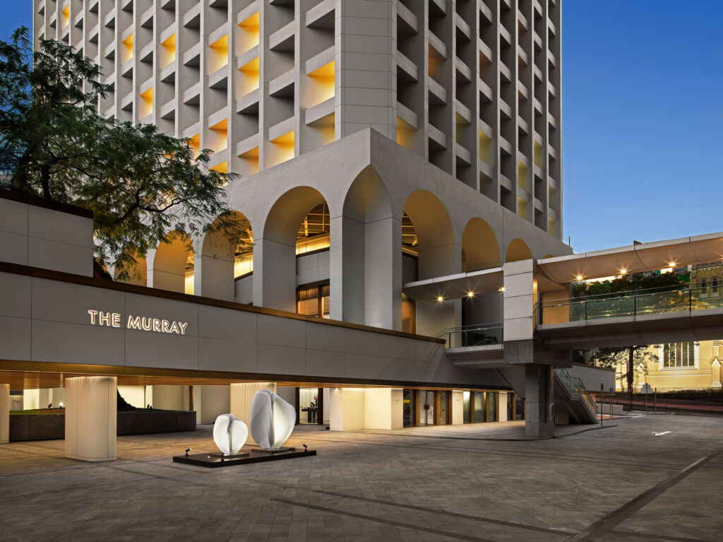 Unlocking Excellence: The Murray, Hong Kong Honoured with Michelin Key 15 The hotel entrance at night