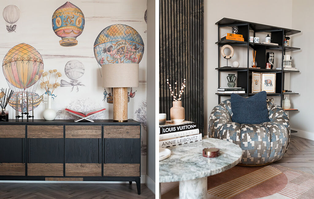 Two photographs showing the interior décor and furnishings