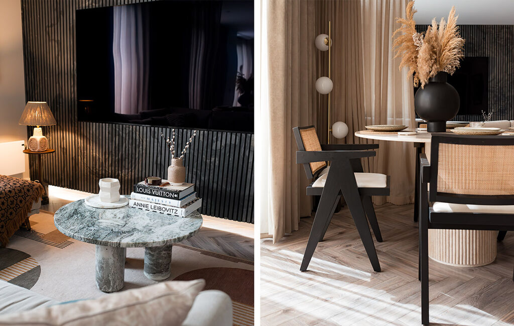 Two photographs showing the interior furnishings