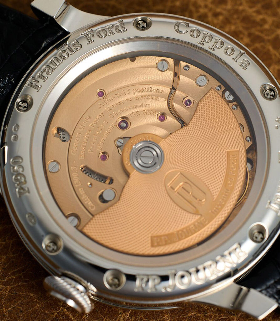 The rear of the exclusive timepiece showing the movement