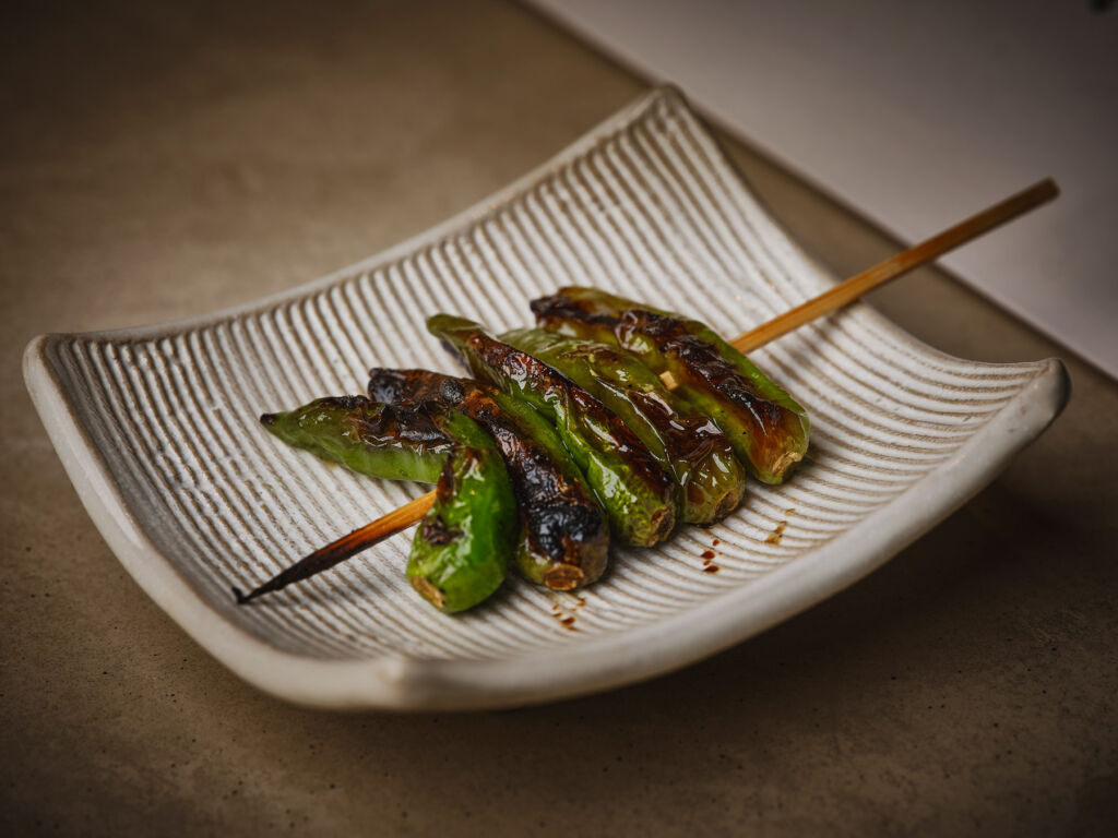 Grilled peppers on a skewer