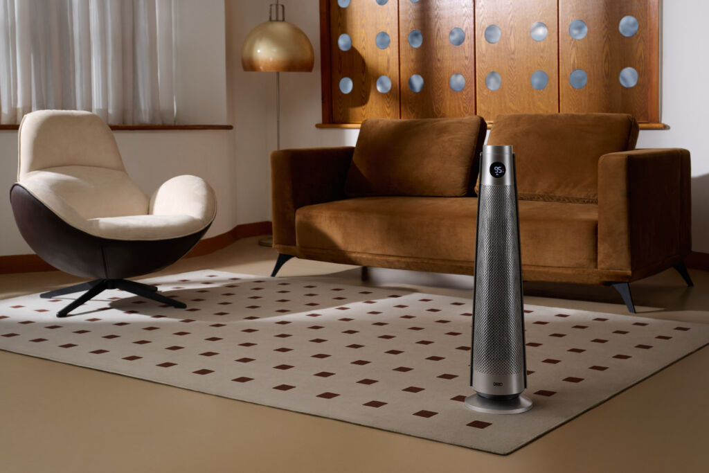 Product Review: A Chance to Warm to the New DREO Tower Heater 718 8 The heating and cooling device inside a living room