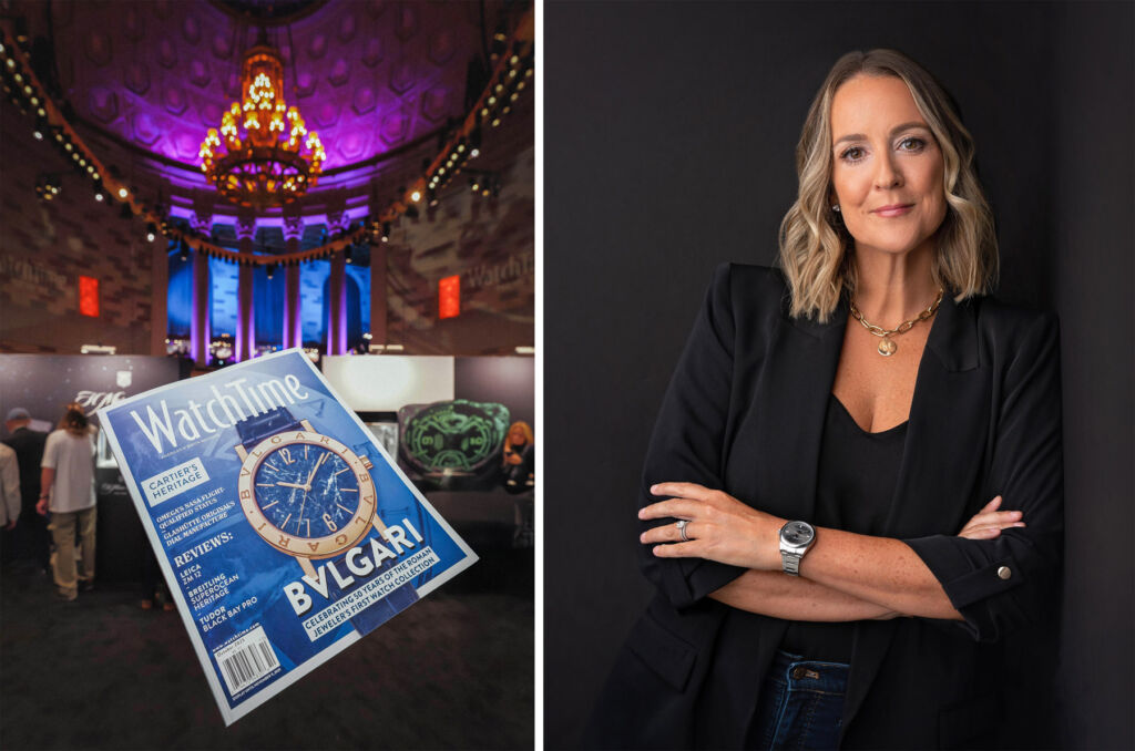 A photograph of the renowned watch magazine and a photograph of Sara Orlando, its publisher