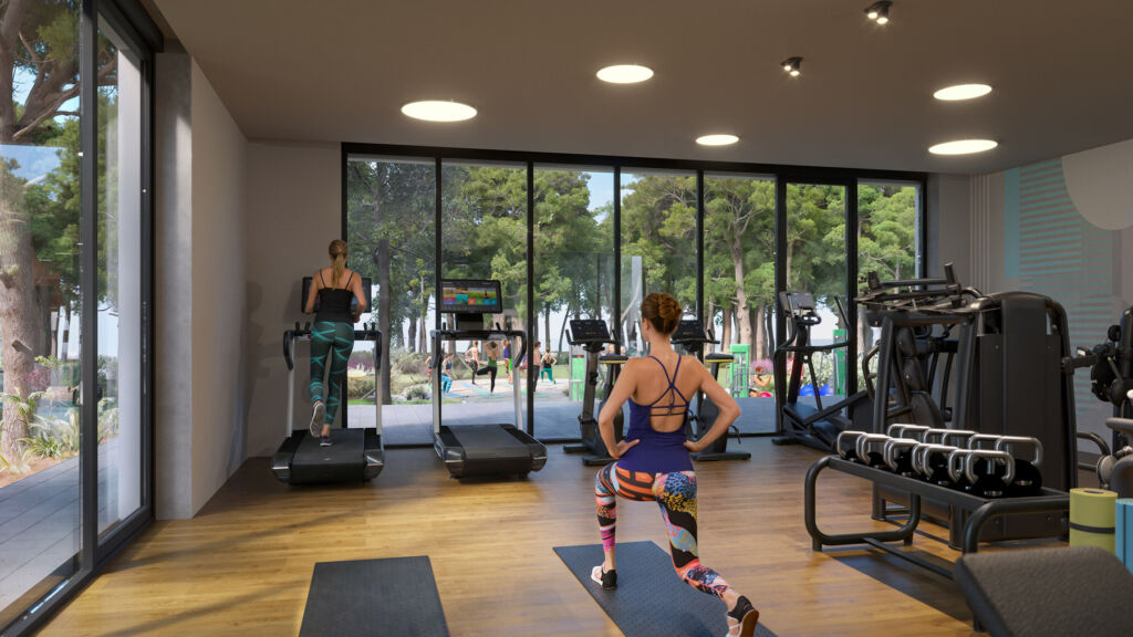 A rendering showing women working out in the gym