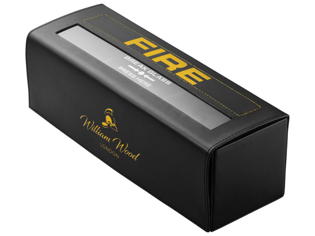 The timepiece's leather box