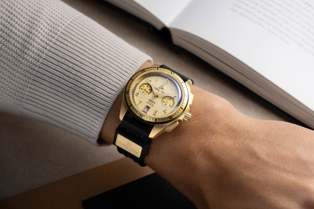 The watch being worn on a wrist