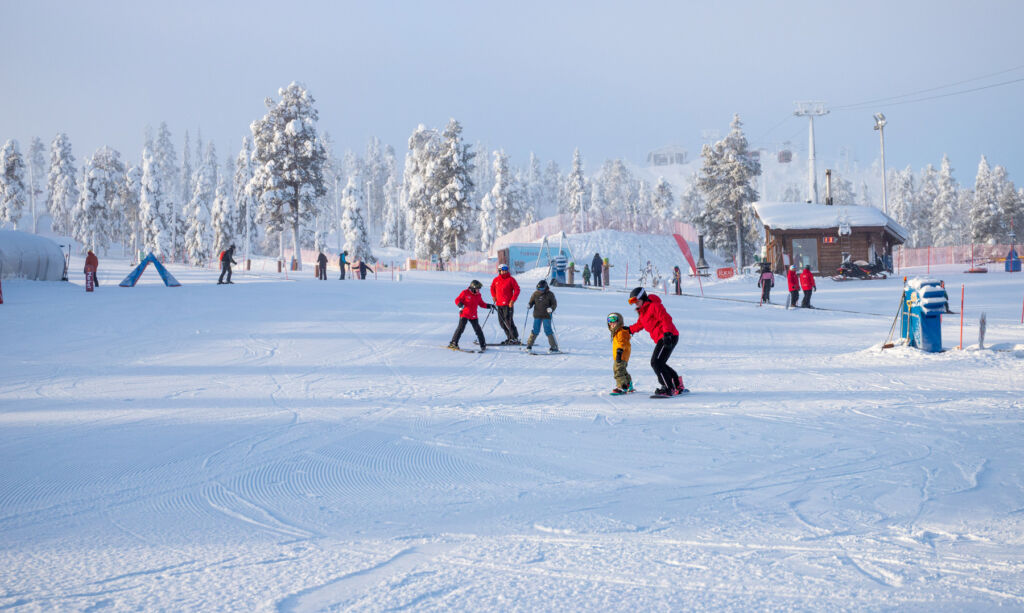 Families enjoying the pristine snow