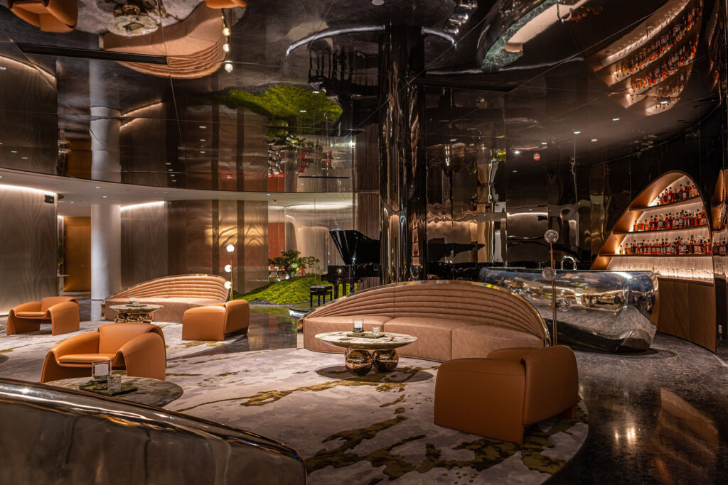 The Architectural Wonder of Qianhai Times Spring Culture and Art Center 13 The futuristic lounge with its polished chrome bar