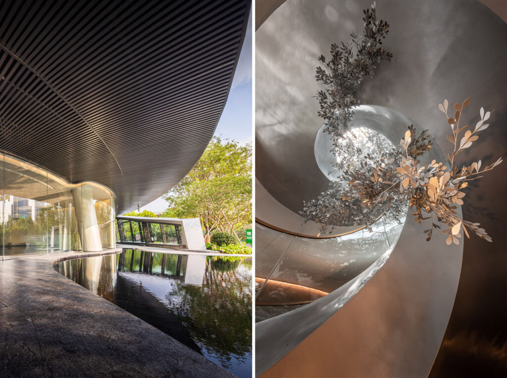 The Architectural Wonder of Qianhai Times Spring Culture and Art Center 9 Two photographs showing the curves that are implemented into the property