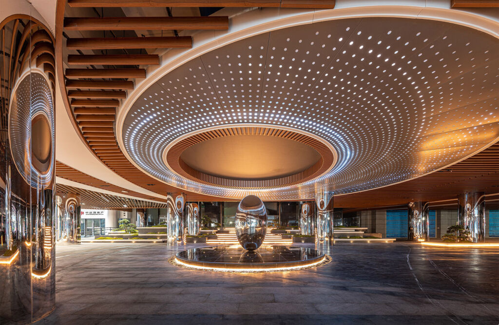 The Architectural Wonder of Qianhai Times Spring Culture and Art Center 10 The lobby featuring the egg-shaped sculpture