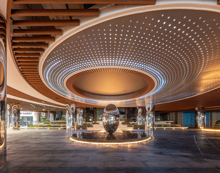 The Architectural Wonder of Qianhai Times Spring Culture and Art Center 3 The lobby featuring the egg-shaped sculpture